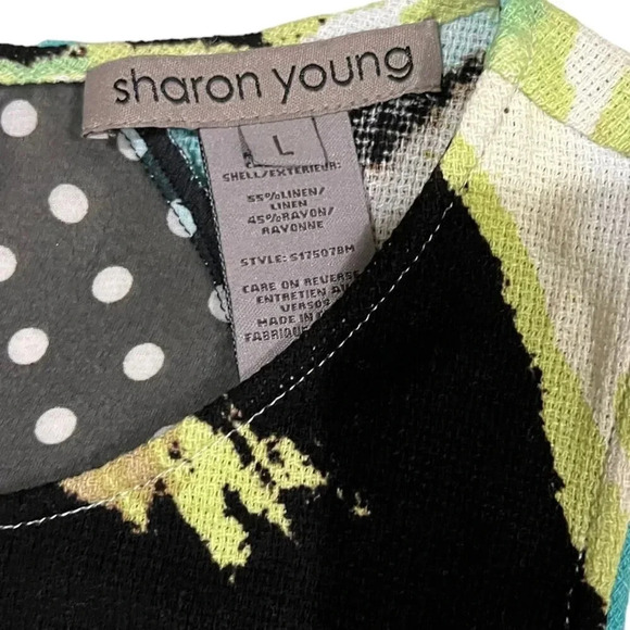 Sharon Young Black Abstract Linen Blend Harmony Top L - Picture 3 of 6
